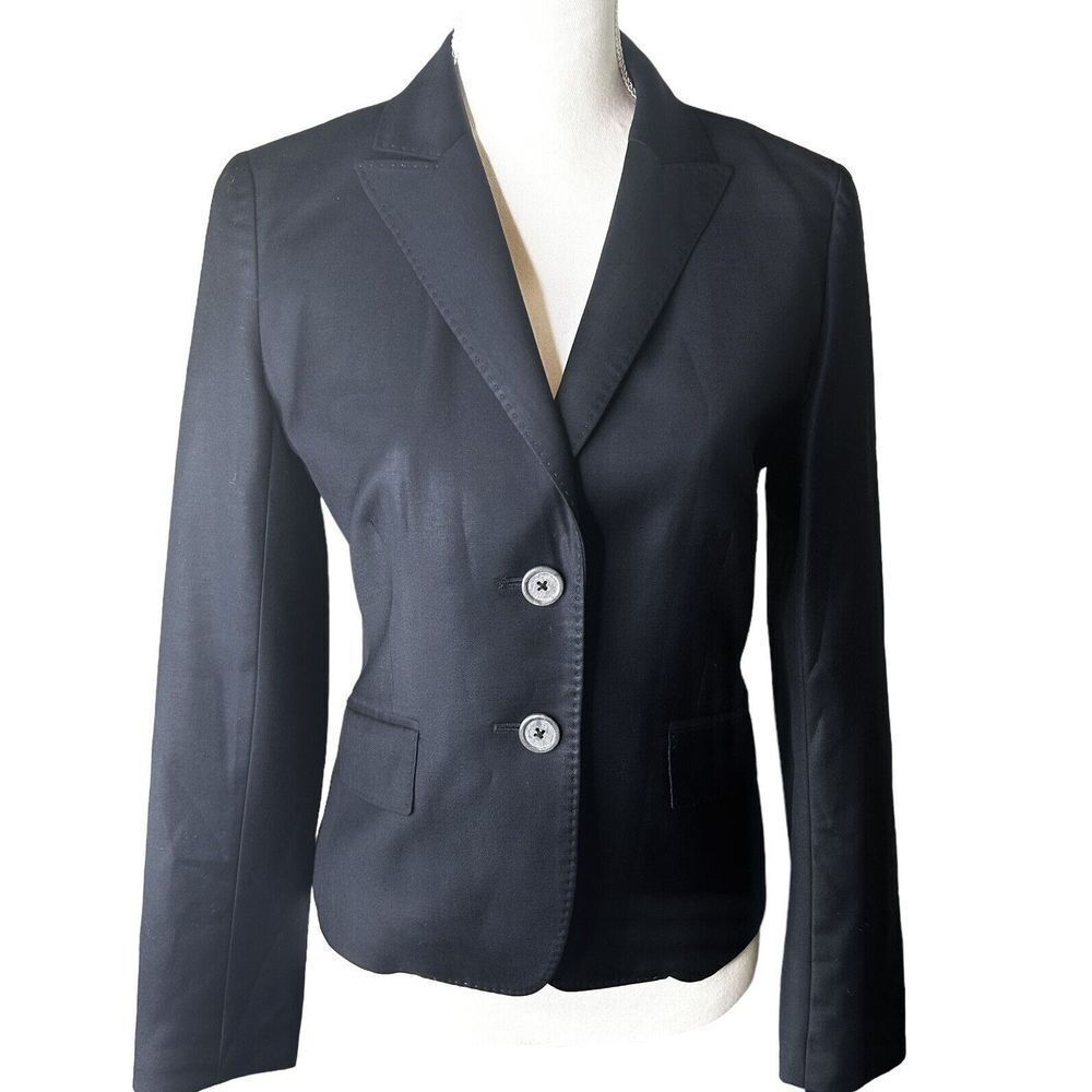 J. CREW Black Super 120s 100% Wool Blazer Jacket Work Office Wear Sz 4